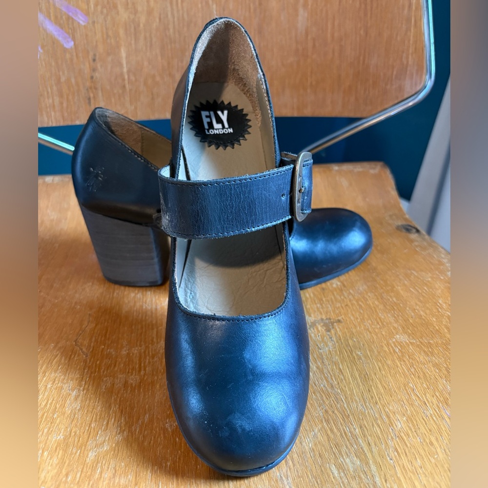 Fly London Black Heeled Mary Jane Shoes
